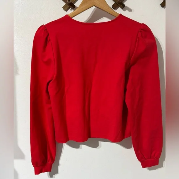 Dolan Red Blouse Dolan sparkle Bow-Front Cardigan Top eye and hook clasps size S